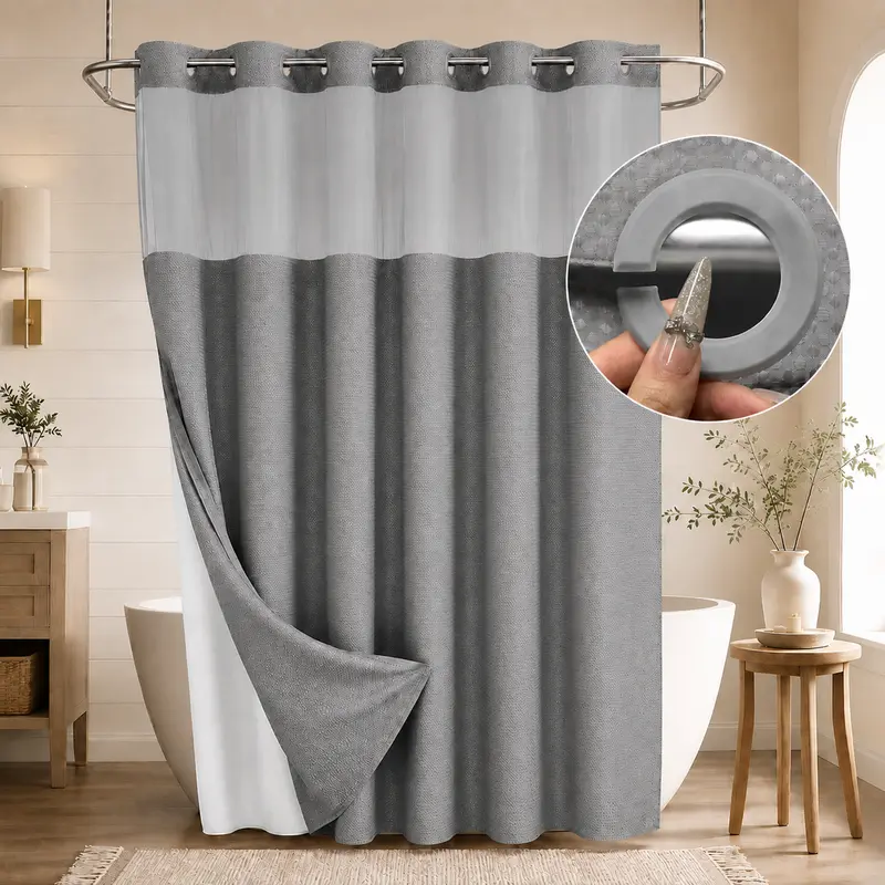 Double-Layer Waffle Shower Curtain – Waterproof Snap-In Liner & Washable White Outer Cloth, 72" × 75"