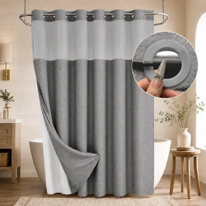 Double-Layer Waffle Shower Curtain – Waterproof Snap-In Liner & Washable White Outer Cloth, 72" × 75"