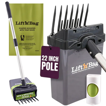 22" Dog Poop Scooper – One-Handed Pet Waste Pickup Tool with Bag Attachment