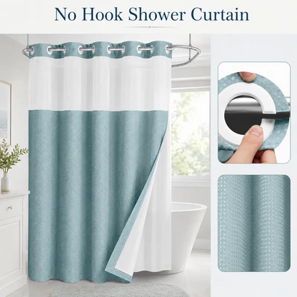 Double-Layer Waffle Shower Curtain – Waterproof Snap-In Liner & Washable White Outer Cloth, 72" × 75"