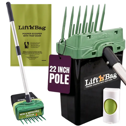 22" Dog Poop Scooper – One-Handed Pet Waste Pickup Tool with Bag Attachment