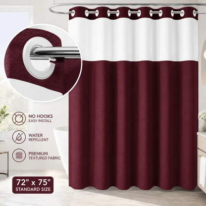 Double-Layer Waffle Shower Curtain – Waterproof Snap-In Liner & Washable White Outer Cloth, 72" × 75"