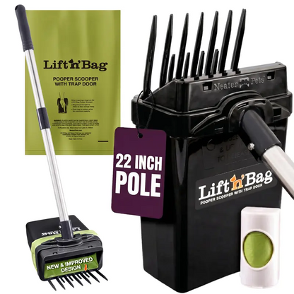 22" Dog Poop Scooper – One-Handed Pet Waste Pickup Tool with Bag Attachment