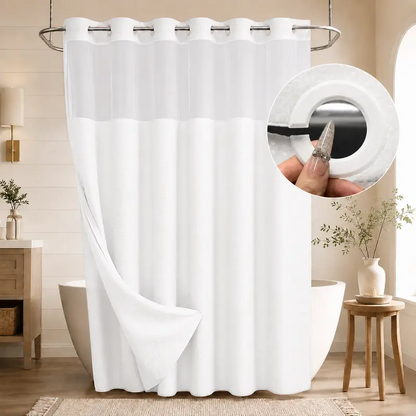 Double-Layer Waffle Shower Curtain – Waterproof Snap-In Liner & Washable White Outer Cloth, 72" × 75"