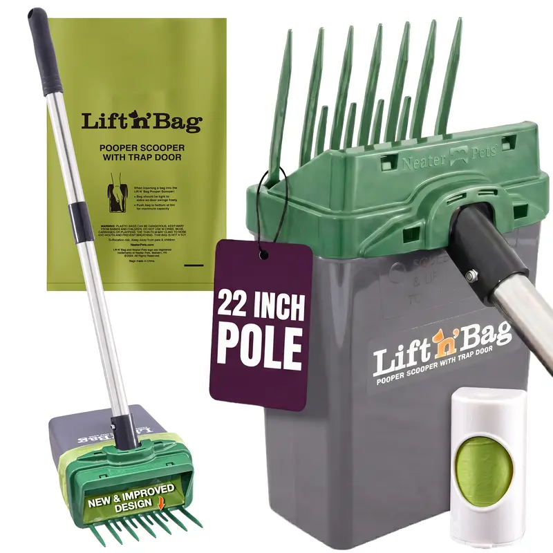 22" Dog Poop Scooper – One-Handed Pet Waste Pickup Tool with Bag Attachment