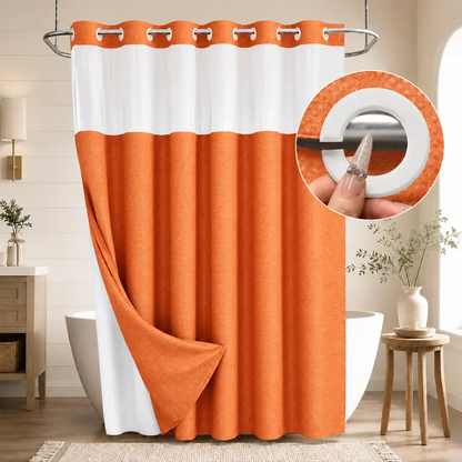 Double-Layer Waffle Shower Curtain – Waterproof Snap-In Liner & Washable White Outer Cloth, 72" × 75"