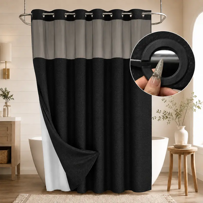 Double-Layer Waffle Shower Curtain – Waterproof Snap-In Liner & Washable White Outer Cloth, 72" × 75"