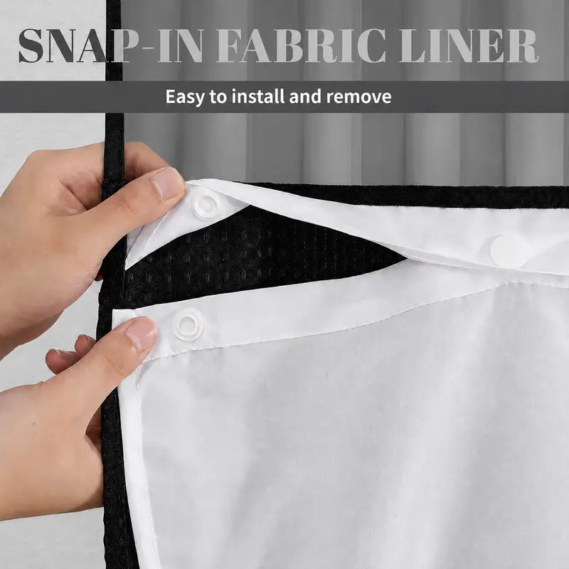 Double-Layer Waffle Shower Curtain – Waterproof Snap-In Liner & Washable White Outer Cloth, 72" × 75"