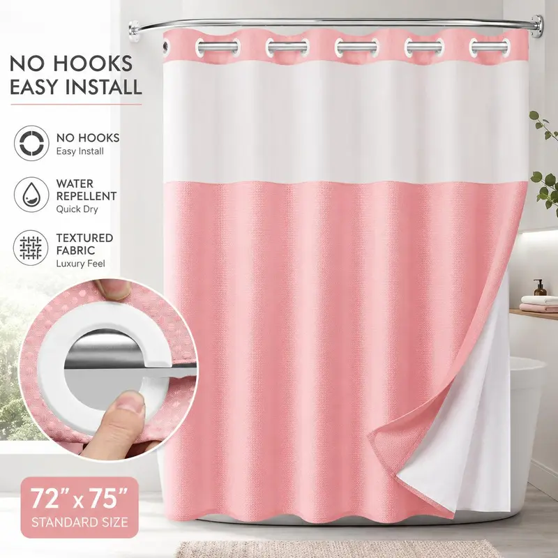 Double-Layer Waffle Shower Curtain – Waterproof Snap-In Liner & Washable White Outer Cloth, 72" × 75"