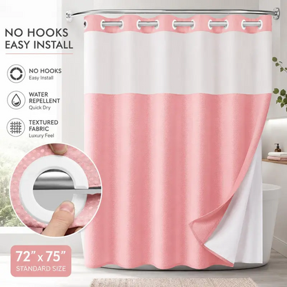 Double-Layer Waffle Shower Curtain – Waterproof Snap-In Liner & Washable White Outer Cloth, 72" × 75"