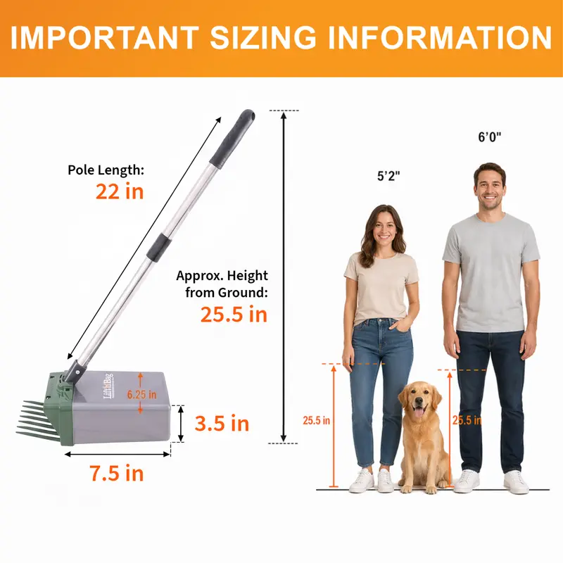22" Dog Poop Scooper – One-Handed Pet Waste Pickup Tool with Bag Attachment