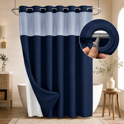 Double-Layer Waffle Shower Curtain – Waterproof Snap-In Liner & Washable White Outer Cloth, 72" × 75"
